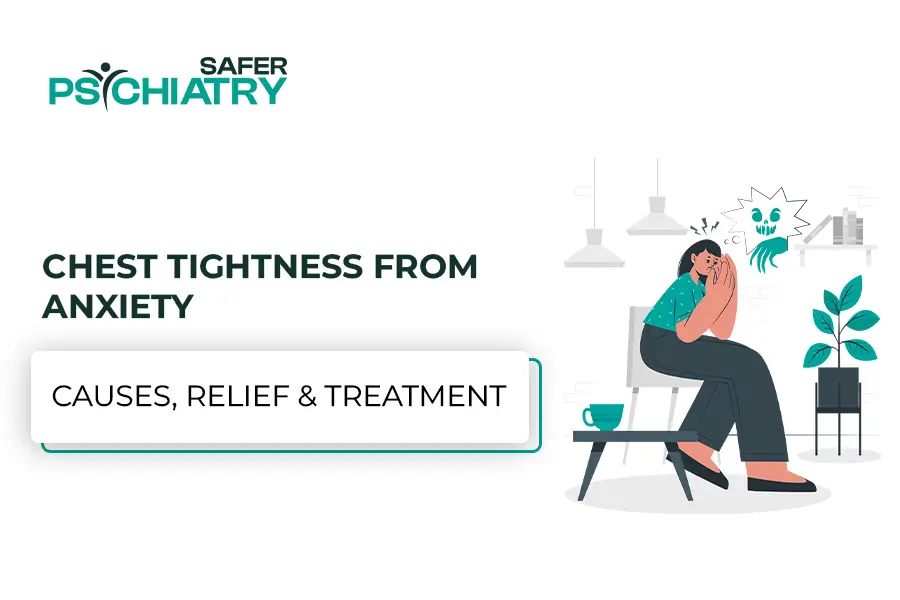 A women sit on chair ill with the chest tightness from anxiety stay hand own his face.