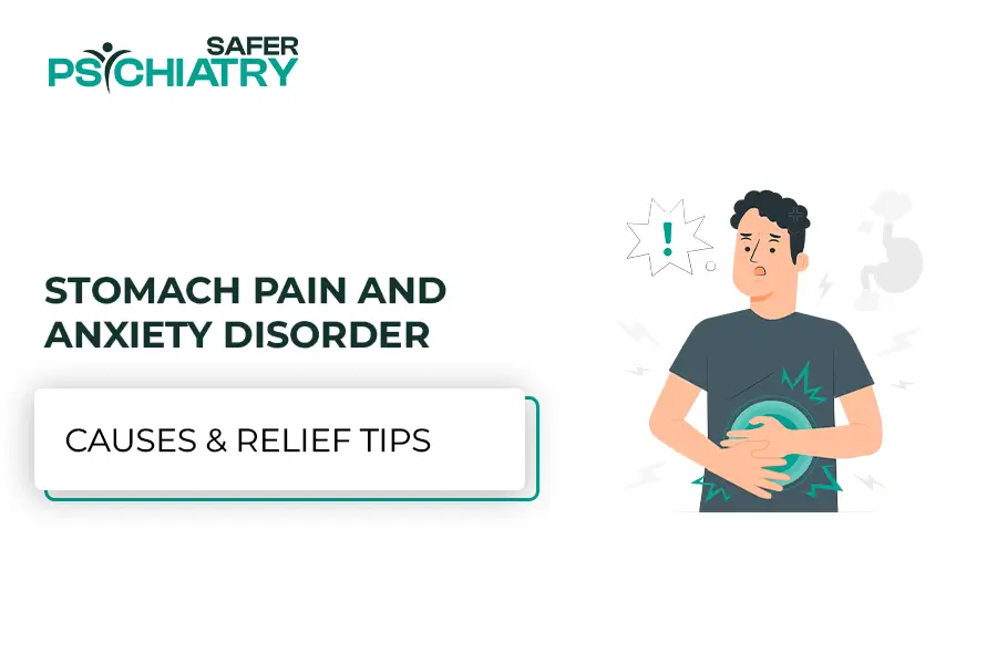 A person ill with the Stomach Pain and Anxiety Disorder catch his stomach with both hands.