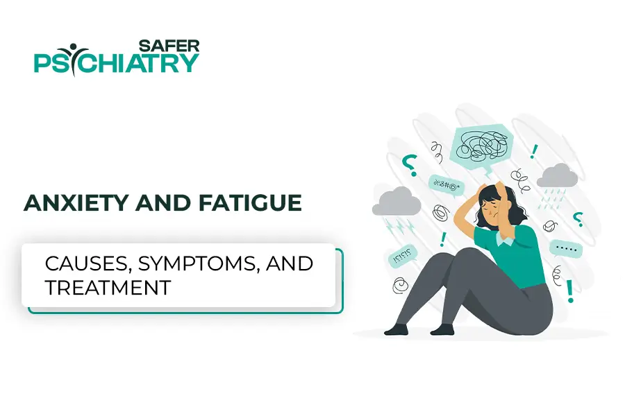 A women ill with the Anxiety and Fatigue catch of head.