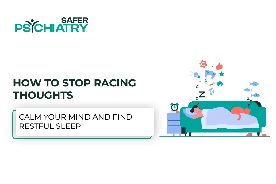 A men sleep on bed ill with the Stop Racing Thoughts but get the treatment how to stop the racing thought.