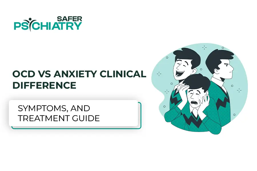 A three gurop of humans see the different directions and show the mental health about the ocd vs anxiety.